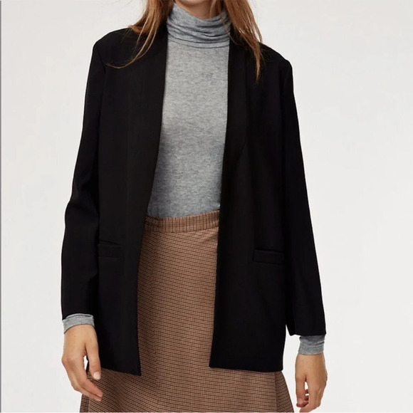 Aritzia Wilfred Solaina Blazer Black Open Pockets Long Sleeve Jacket Coat Size M - Picture 2 of 8